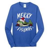 Funny Christmas Themed Bass Fishing Design Merry Fishmas Meaningful Gift Tall Long Sleeve T-Shirt