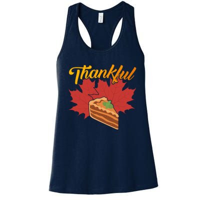 Funny Cute Thankful Pumpkin Pie Red Leaf Thankful Grateful Blessed Autumn Fall 2 Women's Racerback Tank