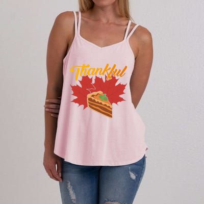 Funny Cute Thankful Pumpkin Pie Red Leaf Thankful Grateful Blessed Autumn Fall 2 Women's Strappy Tank