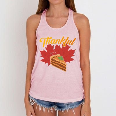 Funny Cute Thankful Pumpkin Pie Red Leaf Thankful Grateful Blessed Autumn Fall 2 Women's Knotted Racerback Tank