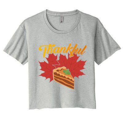 Funny Cute Thankful Pumpkin Pie Red Leaf Thankful Grateful Blessed Autumn Fall 2 Women's Crop Top Tee