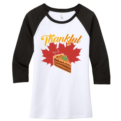 Funny Cute Thankful Pumpkin Pie Red Leaf Thankful Grateful Blessed Autumn Fall 2 Women's Tri-Blend 3/4-Sleeve Raglan Shirt