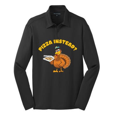 Funny Cute Thanksgiving Pizza Instead Eat Pizza Don't Eat Turkey Silk Touch Performance Long Sleeve Polo