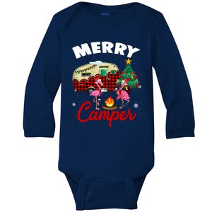 Flamingo Christmas Tree Xmas Family Holiday Party Camper Gift Baby Long Sleeve Bodysuit