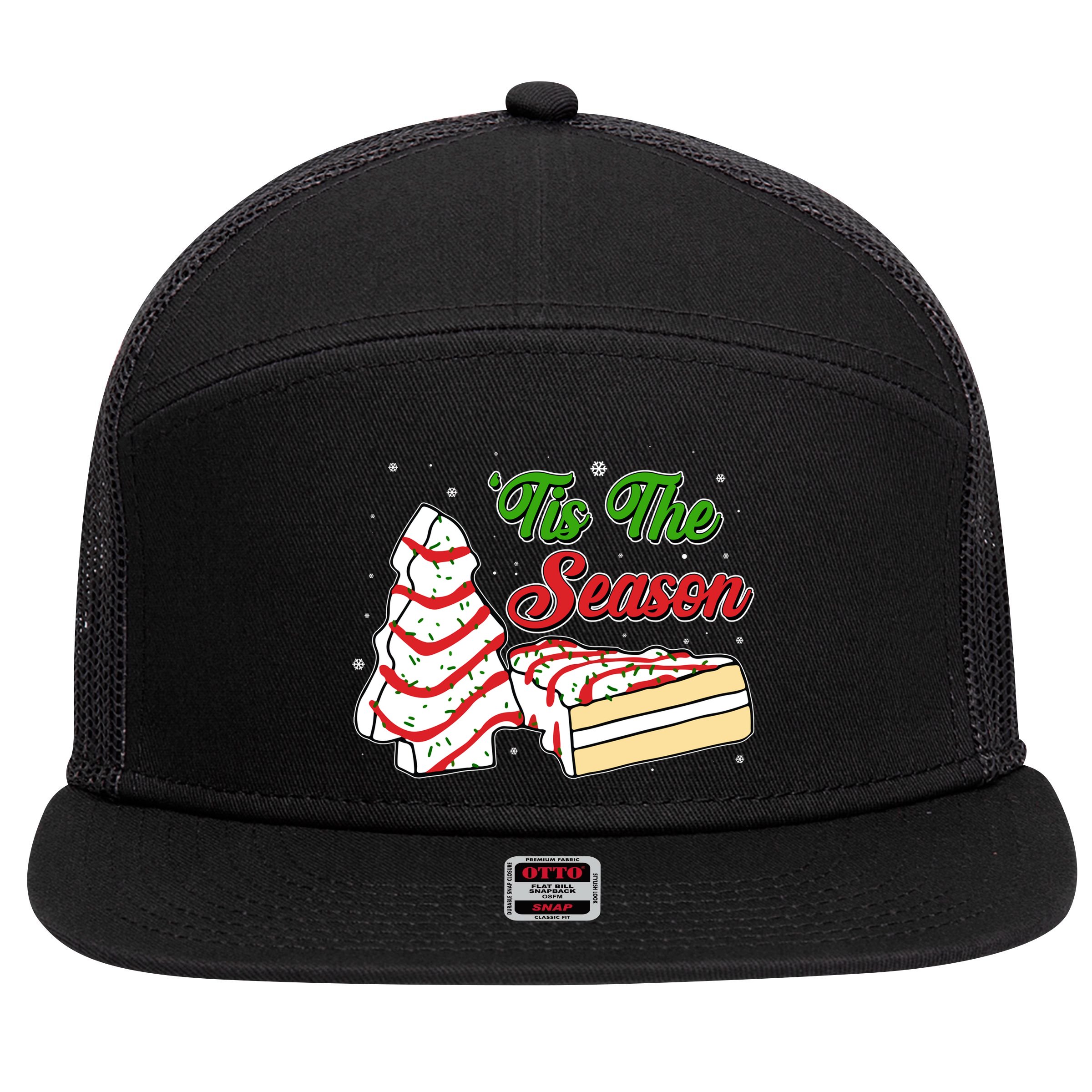 Funny Christmas Tis The Season Tree Cakes 7 Panel Mesh Trucker Snapback Hat
