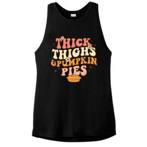 Funny Cute Thick Thighs Pumpkin Pies Autumn Thanksgiving Groovy Retro Ladies PosiCharge Tri-Blend Wicking Tank