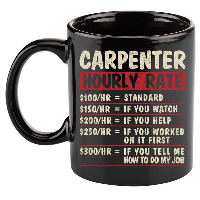 Funny Carpenter Tee Cute Gift Carpenter Hourly Rate Gift 11oz C Handle Ceramic Mug