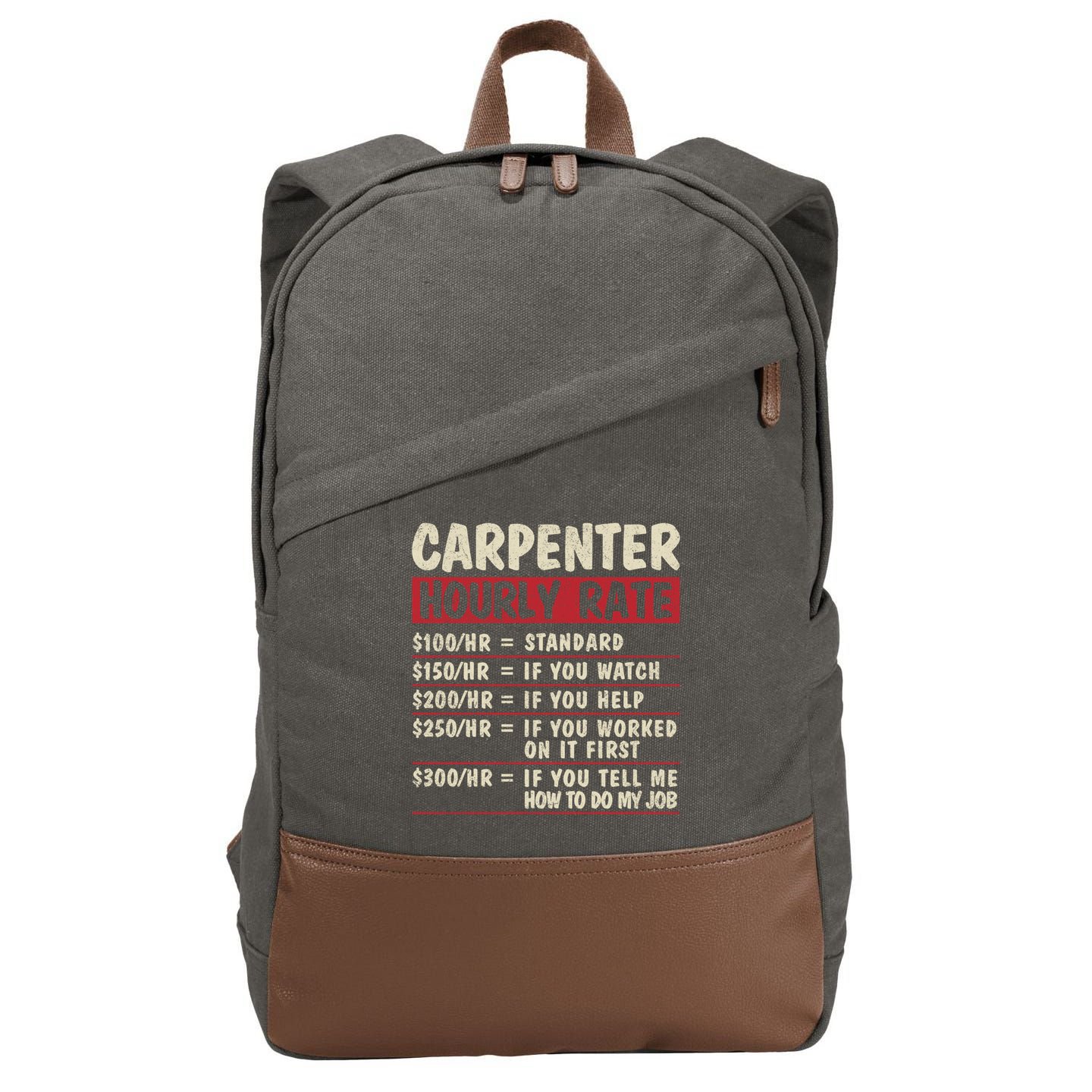 Funny Carpenter Tee Cute Gift Carpenter Hourly Rate Gift Cotton Canvas Backpack