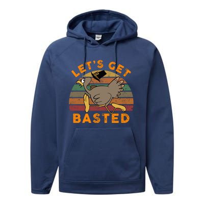 Funny Cute Time To Get Basted Beer Let's Get Adult Turkey Performance Fleece Hoodie