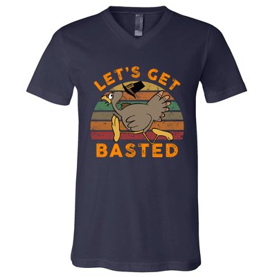 Funny Cute Time To Get Basted Beer Let's Get Adult Turkey V-Neck T-Shirt