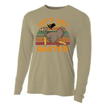 Funny Cute Time To Get Basted Beer Let's Get Adult Turkey Cooling Performance Long Sleeve Crew