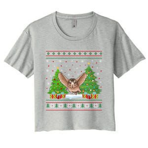 Funny Christmas Tree Lights Sugar Glider Xmas Ugly Gift Women's Crop Top Tee