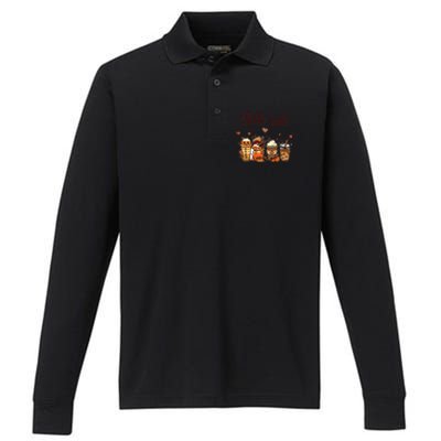 Funny Cute Thanksgiving PSL Autumn Hello Fall Pumpkin Spice Lattes Performance Long Sleeve Polo