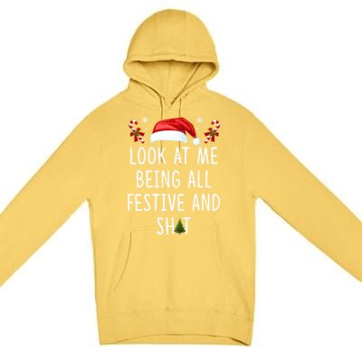 Funny Christmas Tree Look At Me Being All Festive And Shit Premium Pullover Hoodie