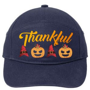 Funny Cute Thankful Pumpkin Witch Hat, Thankful Grateful Blessed Autumn Fall 202 7-Panel Snapback Hat