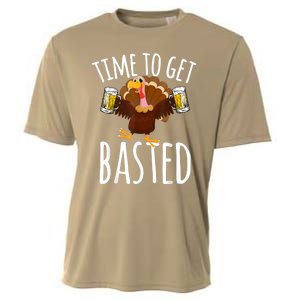 Funny Cute Time To Get Basted Beer Thanksgiving Turkey Gift Cooling Performance Crew T-Shirt