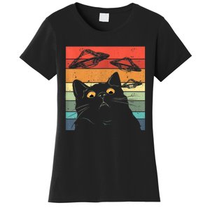 Funny Cat Tee, Galaxy Cat Spaceship Alien Cat UFO Women's T-Shirt