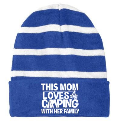 Family Camping Trip Gift Great Gift This Mom Loves Camping Striped Beanie with Solid Band