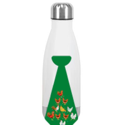 Funny Chickens Tie Funny Christmas Tie With Chicken And Christmas Tree Lights Stainless Steel Insulated Water Bottle