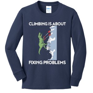 Funny Climbing TRex Rock Climber Dinosaur Tee Kids Long Sleeve Shirt