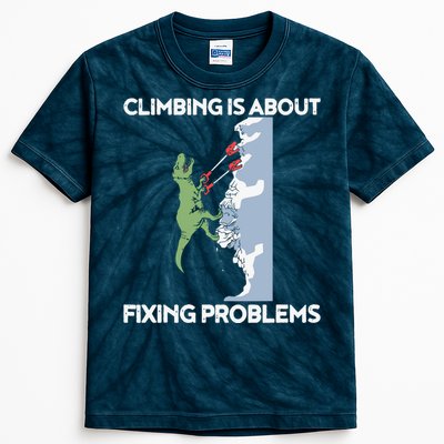 Funny Climbing TRex Rock Climber Dinosaur Tee Kids Tie-Dye T-Shirt