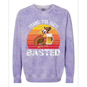 Funny Cute Time To Get Basted Retro Turkey Beer Thanksgiving Meaningful Gift Colorblast Crewneck Sweatshirt