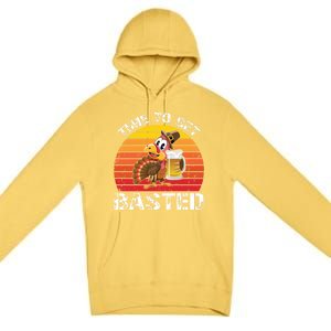 Funny Cute Time To Get Basted Retro Turkey Beer Thanksgiving Meaningful Gift Premium Pullover Hoodie