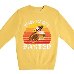 Funny Cute Time To Get Basted Retro Turkey Beer Thanksgiving Meaningful Gift Premium Crewneck Sweatshirt