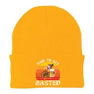 Funny Cute Time To Get Basted Retro Turkey Beer Thanksgiving Meaningful Gift Knit Cap Winter Beanie