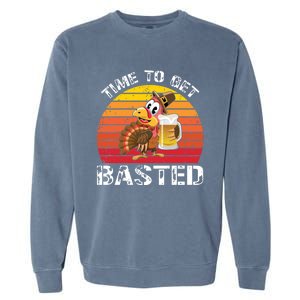 Funny Cute Time To Get Basted Retro Turkey Beer Thanksgiving Meaningful Gift Garment-Dyed Sweatshirt