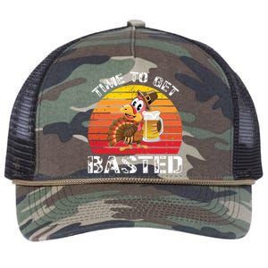 Funny Cute Time To Get Basted Retro Turkey Beer Thanksgiving Meaningful Gift Retro Rope Trucker Hat Cap