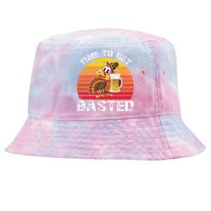 Funny Cute Time To Get Basted Retro Turkey Beer Thanksgiving Meaningful Gift Tie-Dyed Bucket Hat