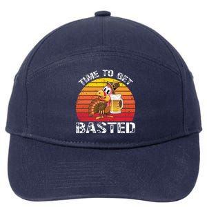 Funny Cute Time To Get Basted Retro Turkey Beer Thanksgiving Meaningful Gift 7-Panel Snapback Hat