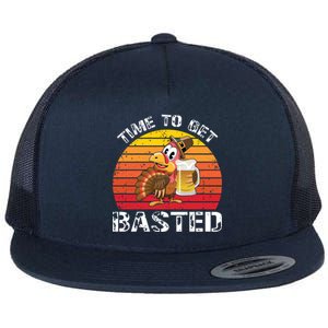 Funny Cute Time To Get Basted Retro Turkey Beer Thanksgiving Meaningful Gift Flat Bill Trucker Hat