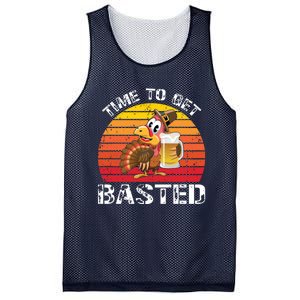 Funny Cute Time To Get Basted Retro Turkey Beer Thanksgiving Meaningful Gift Mesh Reversible Basketball Jersey Tank