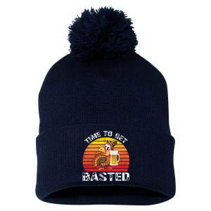 Funny Cute Time To Get Basted Retro Turkey Beer Thanksgiving Meaningful Gift Pom Pom 12in Knit Beanie