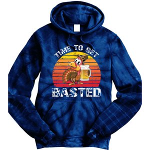 Funny Cute Time To Get Basted Retro Turkey Beer Thanksgiving Meaningful Gift Tie Dye Hoodie