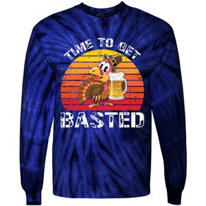 Funny Cute Time To Get Basted Retro Turkey Beer Thanksgiving Meaningful Gift Tie-Dye Long Sleeve Shirt