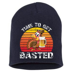 Funny Cute Time To Get Basted Retro Turkey Beer Thanksgiving Meaningful Gift Short Acrylic Beanie