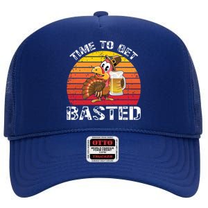 Funny Cute Time To Get Basted Retro Turkey Beer Thanksgiving Meaningful Gift High Crown Mesh Back Trucker Hat