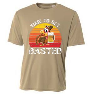 Funny Cute Time To Get Basted Retro Turkey Beer Thanksgiving Meaningful Gift Cooling Performance Crew T-Shirt