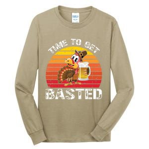 Funny Cute Time To Get Basted Retro Turkey Beer Thanksgiving Meaningful Gift Tall Long Sleeve T-Shirt