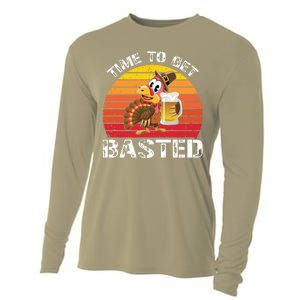 Funny Cute Time To Get Basted Retro Turkey Beer Thanksgiving Meaningful Gift Cooling Performance Long Sleeve Crew