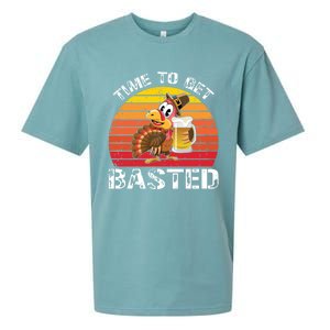 Funny Cute Time To Get Basted Retro Turkey Beer Thanksgiving Meaningful Gift Sueded Cloud Jersey T-Shirt