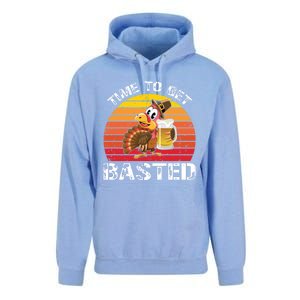 Funny Cute Time To Get Basted Retro Turkey Beer Thanksgiving Meaningful Gift Unisex Surf Hoodie