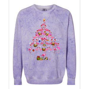 Flamingo Christmas Tree Santa Hat Xmas Light Merry Christmas Colorblast Crewneck Sweatshirt