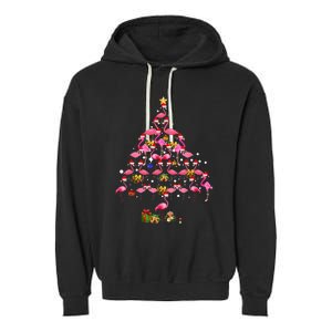 Flamingo Christmas Tree Santa Hat Xmas Light Merry Christmas Garment-Dyed Fleece Hoodie