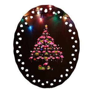 Flamingo Christmas Tree Santa Hat Xmas Light Merry Christmas Ceramic Oval Ornament