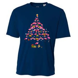 Flamingo Christmas Tree Santa Hat Xmas Light Merry Christmas Cooling Performance Crew T-Shirt