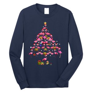 Flamingo Christmas Tree Santa Hat Xmas Light Merry Christmas Long Sleeve Shirt